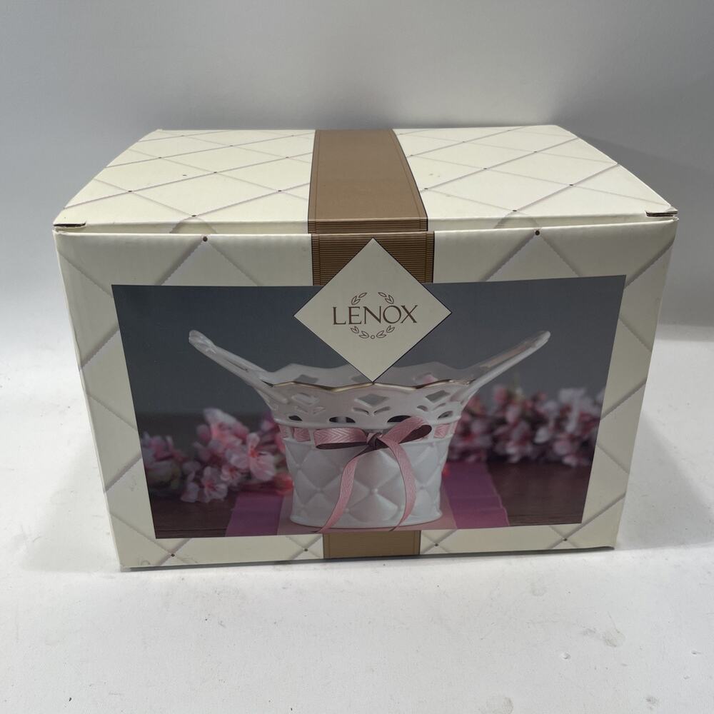 Lenox Bethany Basket, "Tied with Love” Ceramic Vase with Ribbon